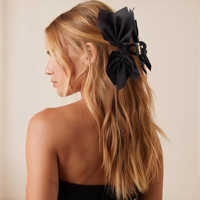 Bow Claw Clips Bow Hair Clips Black White Paisley 2PCS Big Hair Bows for Women Butterfly Styling Large Hair Clips for Thick Hair for Girls Hair Accessories for Teen Gifts for Valentine's Day
