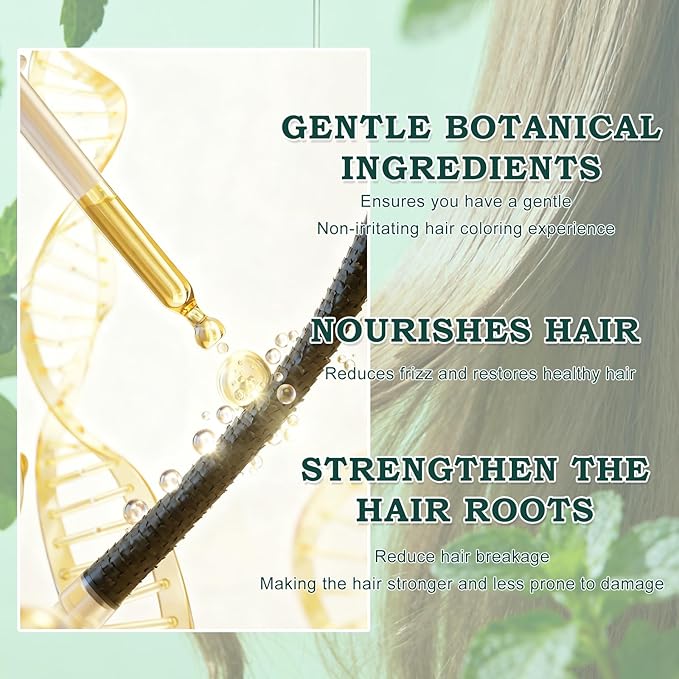 Mild Formula Long Lasting Hair Dye Set, Plant Extracts Hair Color for Gray Coverage, Herbal Hairs Dyes, Nourishing, Natural, Long-Lasting Shampoo 210ML (Natural Black)