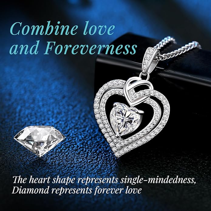 OOBEE Moissanite Heart Necklaces for Women, 1- 4 Carat Moissanite 925 Sterling Silver Gold Plating Fine Women Necklace，Ideal Anniversary Birthday Christmas Valentine Mothers Day Jewelry Gifts for Mom Wife Her Girlfriend