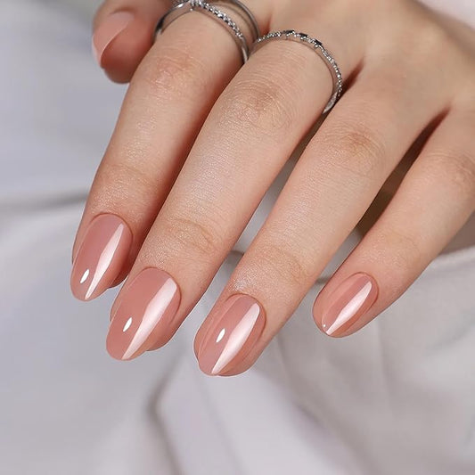 RPNZL Press On Nails - Silk Blush | Pearl Chrome Nude Medium Almond Fake Nails, Salon Quality | 32 Nails, 16 Sizes Kit with Glue and Adhesive Tabs I Female Founded - Beauty, Self Care