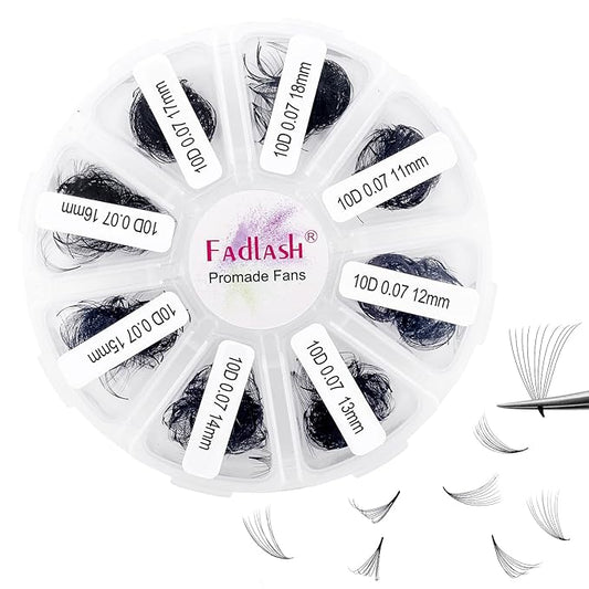 Premade Fans Eyelash Extensions 1000 Fans/Tray Promades Eyelash Volume Lash Extensions Pointed Base Loose Fans Premade Lash Extensions Fans Handmade Pre Made Volume Lashes Mix (10D-0.07C, 11-18mm)