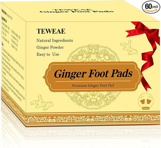 TEWEAE Foot Pads - 60Pads Pure Natural Ginger Powde Bamboo Vinegar Pads, Goodnight Foot Pads for Travel or Home Use