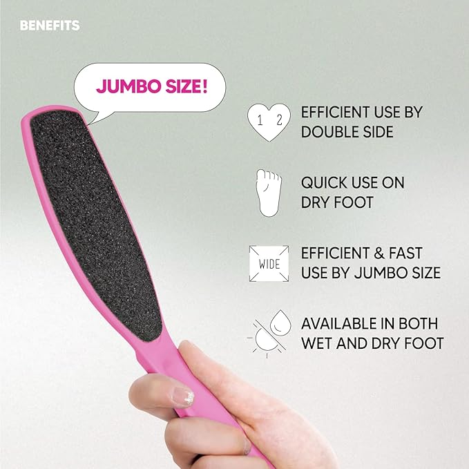 F3 Systems, Wide Emery Foot File(Hot Pink), Double-Sided Pedicure Tool, Colossal Professional Foot File for Men & Women, Effective for Cracked Heel, Callus Remover, Foot Scrubber