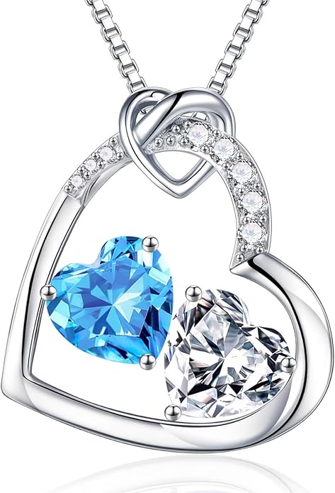 Iefil Valentines Day Gifts for Her - 925 Sterling Silver Heart Birthstone Necklace, Anniversary Birthday Gifts for Women Wife Girlfriend, Jewelry for Mom Daughter