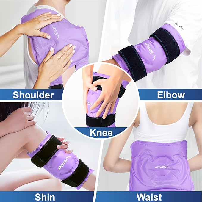 APEXUP Ice Pack for Knee Pain Relief, Large Reusable Wrap After Surgery, Flexible Gel Cold Pack for Injuries, Pain Relief for Back, Shoulder, Elbow, Ankle and Leg (Purple, XXL, 2PK)