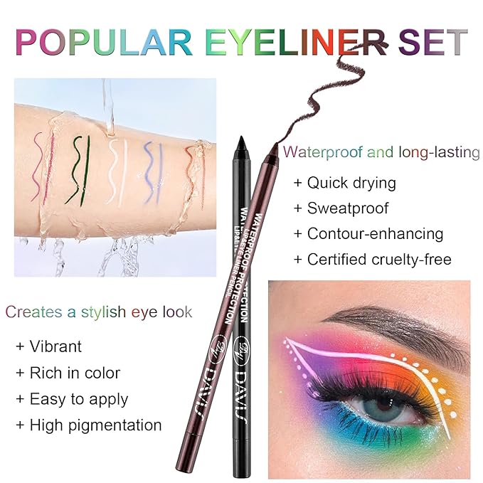 3 Colorful Eyeliner Pen Set, Eye Shadow Pencil, Pearl Eyeliner Kit Metallic Glitter Eye liner Pencil for Women Eye&Lip Liner Professional Colorful Eye Makeup Color Set (3PCS E)