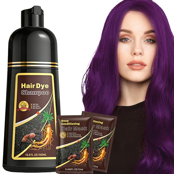Hair Dye Shampoo 3 in 1 for Women & Men, Rich Purple Root-to-Tip Coloring with Natural Extracts, 3-4 Weeks Lasting Smooth Shiny Finish, Easy Home Use for All Hair Types 16.9 fl oz (Purple)