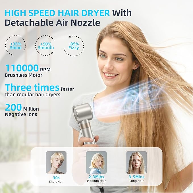 6-in-1 Hair Styler, Hair Dryer, Multi-Function Hot Air Brush Set, Ionic Blow Dryer with Interchangeable Attachments for Curling, Straightening, Volumizing, Gift for Women(Champagne Gold)
