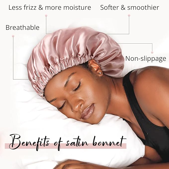 WIGI 100% Silk Satin, Double-Layer, Silk Bonnet for Sleeping Satin Bonnet with Scrunchie Gift, Breathable & Adjustable