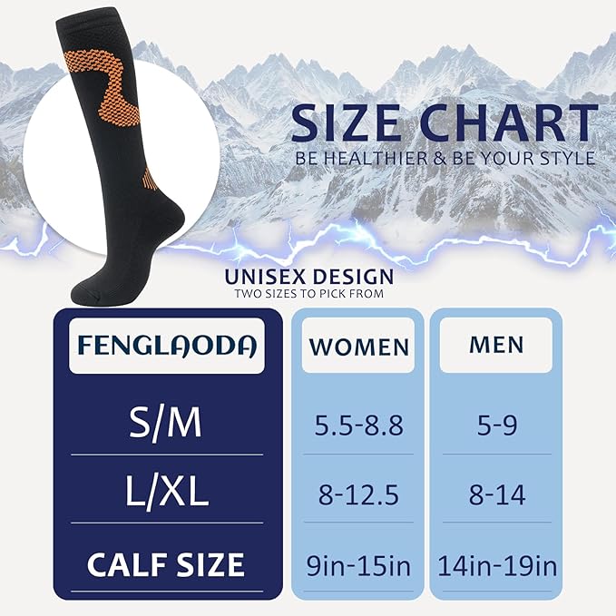 fenglaoda 8 Pairs Compression Socks for Men & Women 20-30 mmHg Knee High Nurse Pregnant Running Medical and Travel Athletic
