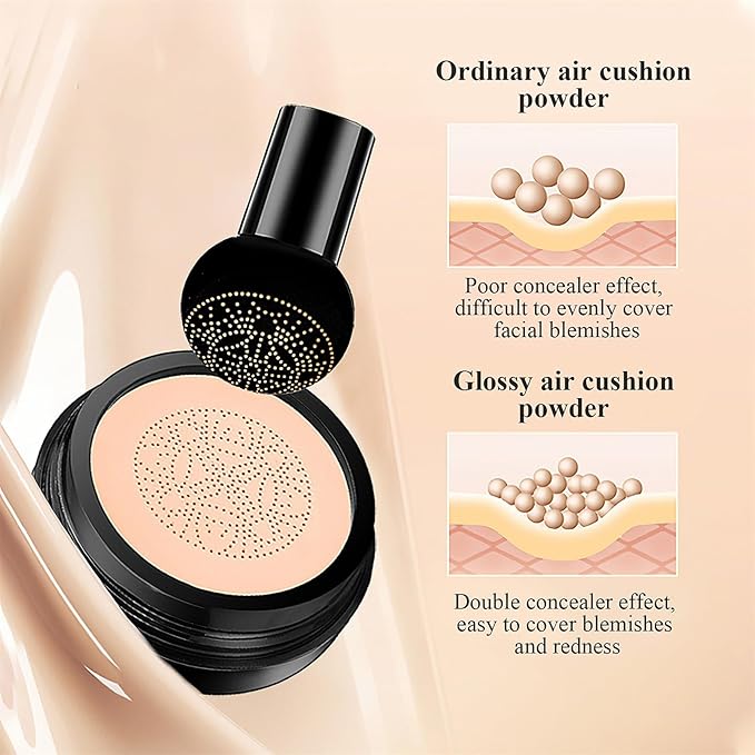 Mushroom Head Air Cushion CC Cream Foundation Full Coverage Moisturizing Oil Control Waterproof Long-Lasting Even Skin Tone Natural Cream Foundation for Mature Skin (Natural)