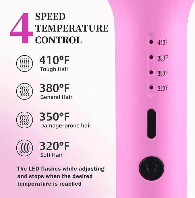 NONK Power Curling Iron Hair Crimper Waver, Ceramic Double Barrel Curling Wand, 1.25 Inch, Dual Voltage, Anti-Scald, Easy to Use, hot Tools Curling Iron for Women, bio Ionic, Pink, Gifts for Women
