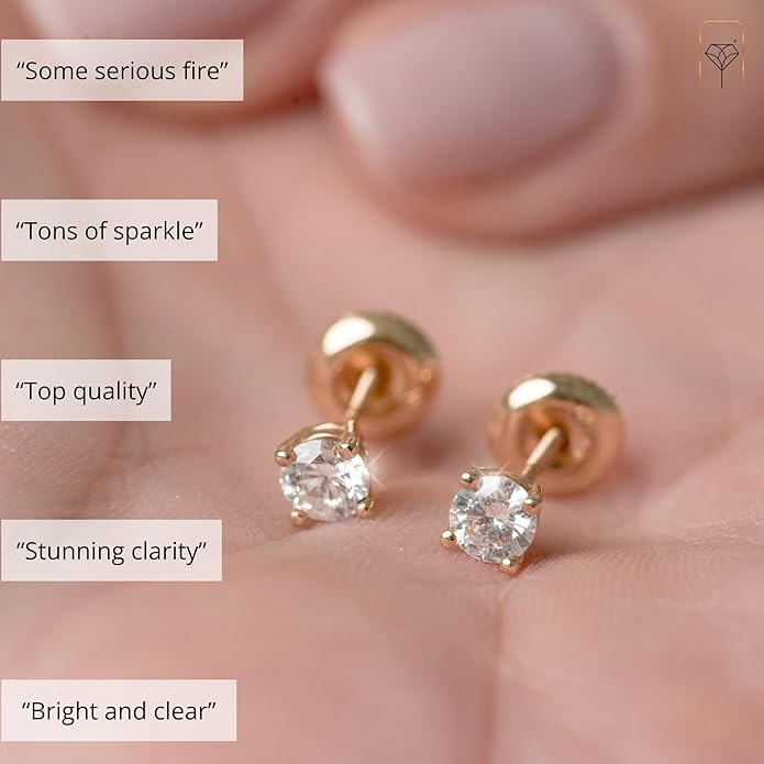 1/4-2 Carat IGI Certified Lab Grown Diamond Stud Earrings | Solitaire Real Diamonds Earring for Women in I-J Color & SI1-SI2 Clarity | 14K Gold Diamond Studs with Secure Backs by MAX + STONE