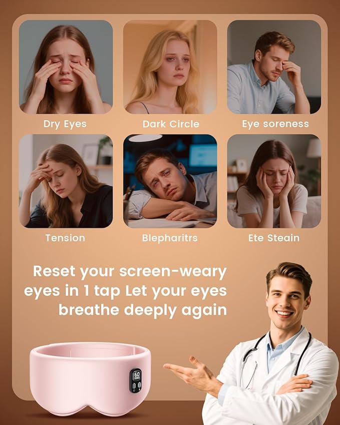 Anydance Heated Eye Mask - Cordless Eye Mask for Dry Eyes, Eye Relief, Improved Sleep, Timed Shutdown, 4 Temperature, Washable Eye Heating Pad for Travel, Removable for Cleaning - Rose Pink