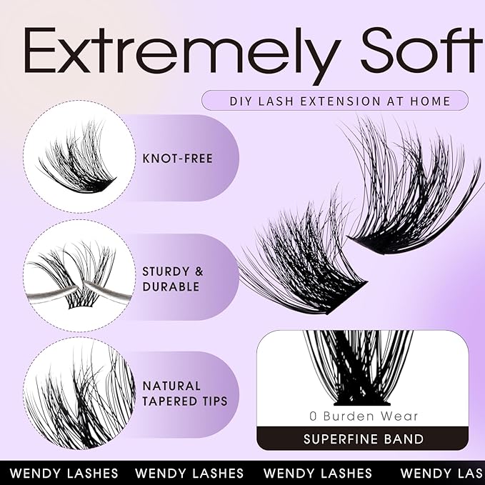 Lash Clusters Kit for Using at Home: Ultra-light, DIY, Natural, Fluffy, Wispy, Waterproof, Anime, Manga, Cat Eye, 3D Curl, 16-20mm, 100P+200P, Wendy, RT318
