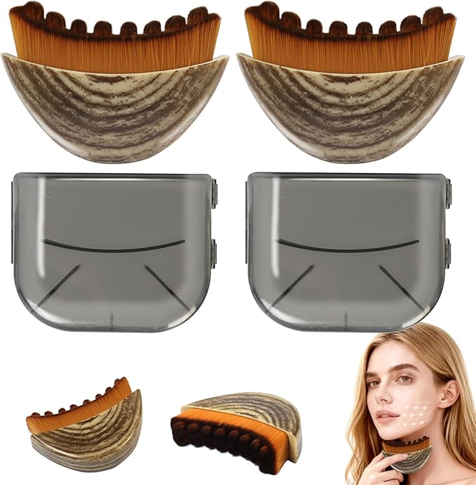 Lymphatic Contour Face Brush - Facial Sculpting & Anti-Puffiness Tool | Ultra Soft Dry Brush for Jawline Massage & Lymphatic Drainage | Ergonomic Design (2pc)