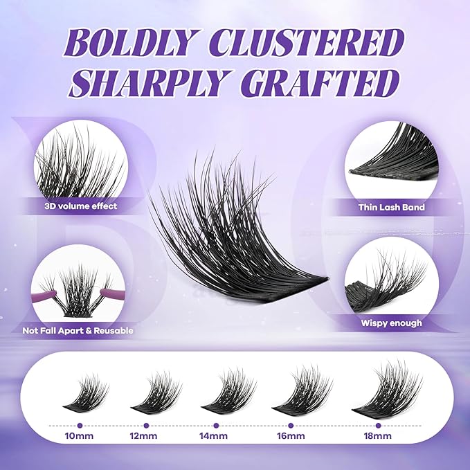 B&Q Manga Lash Clusters Kit SalonSpike 03 10-18mm Mixed Fluffy Eyelash Clusters 144pcs Easily Achieve Salon-quality Lash Extension Results Perfect for Beginners to DIY at Home.(KIT-SalonSpike 03)