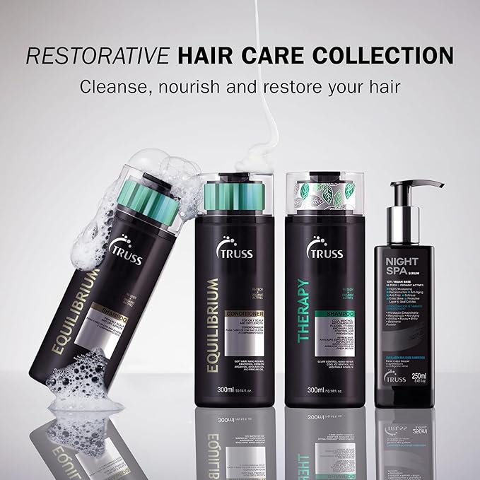 TRUSS Equilibrium Shampoo for Oily Hair - Itchy Scalp Treatment for Color-Treated Hair - Helps Balance Oily Scalp & Dry Ends - Hydrating & Cleansing Formula - Salt & Dye-Free (10.14 oz)