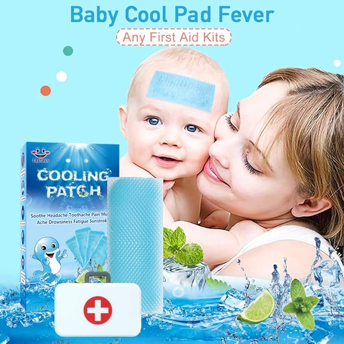 EASYEAH 12 Sheets Cooling Patches for Fever Discomfort & Pain Relief, Cooling Relief Fever Reducer, Soothe Headache Pain, Pack of 12