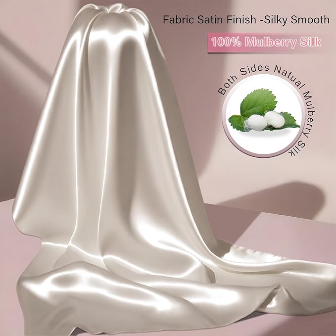 Mulberry Silk Pillow Cases with Zipper, Ultra Smooth Soft Breathable Cooling Pillow Cases for Hot Sleepers, Silk Satin Pillowcase for Hair and Skin, Gifts for Women (Beige, King Size, 1 Pack)