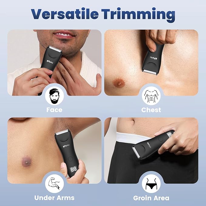 ENSSU Trimmer for Men, Manscape Body Hair Trimmer for Men with Ceramic Blade & LED Light, Waterproof Electric Shaver Groomer for Pubic Hair, Chest, Legs & Bikini, Pubic Hair Trimmer for Wet/Dry Use