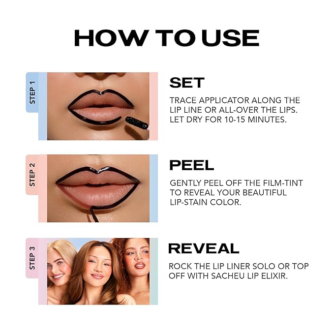 Sacheu Lip Liner STAY-N Peel Off Lip Stain — Long Lasting Waterproof Lip Tint with Hyaluronic Acid & Vitamin E — Transfer Proof Matte Finish, Vegan & Cruelty-Free (p-INKED & Bunny Ear)