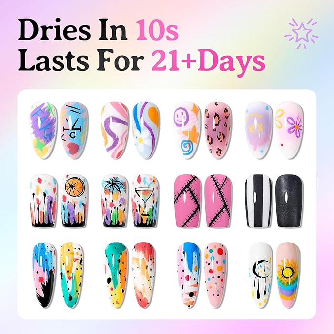 24 Colors Dual-Ended Nail Art Pens Set, 3D Acrylic Nail Polish Pens Quick-Dry Acrylic Markers & Nail Art Markers, Dotting Liner Brush for DIY Nail Design, Home & Salon Manicure Tools