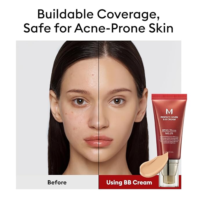 MISSHA M Perfect BB Cream No.25 Warm beige for light/medium with neutral skin tone SPF 42 PA +++ 1.69 Fl Oz - Tinted Moisturizer for face with SPF