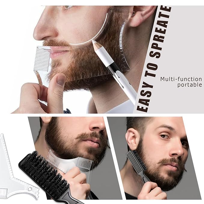 Noerrors White Barber Pencil for Lineup Magic Hairline Beard Guide Shaping Pencils Barber Chalk for Design Hairline Razor Trace Barber Pencils Set with Sharpener Ruler Brush for Men