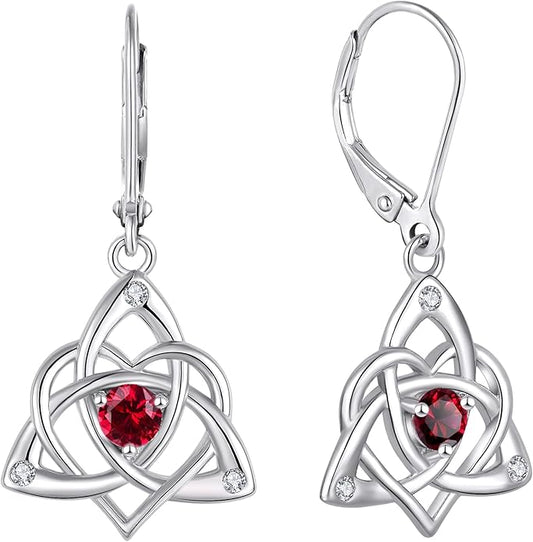 Starchenie Celtic Knot Dangle Earrings Sterling Silver Trinity Love Knot Leverback Earrings Gemstones Jewelry for Women