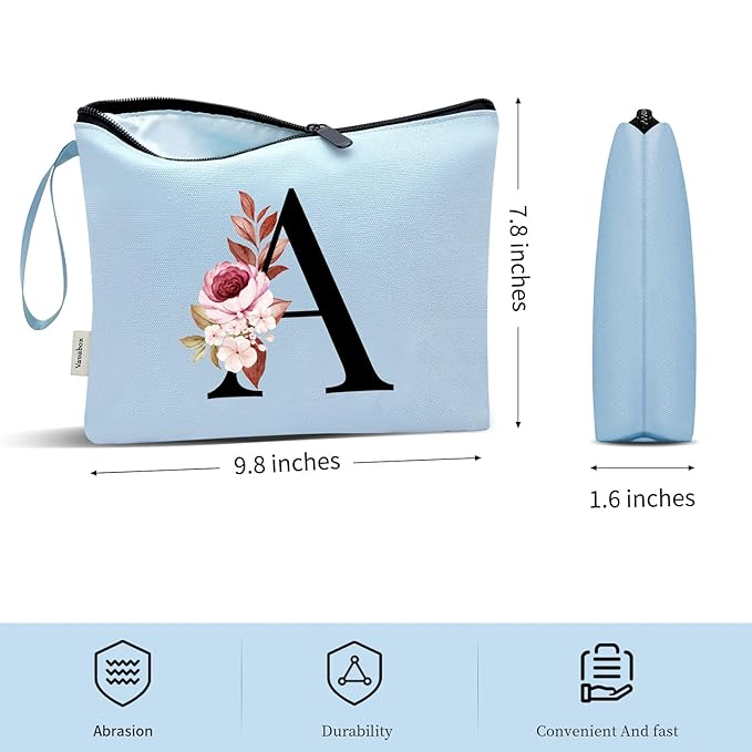 Vavabox A-Z Personalized Makeup Bag, Birthday Gifts for Women Mom, Gifts for Best Friend, Bride Bridesmaid Cosmetic bag (B, Blue)