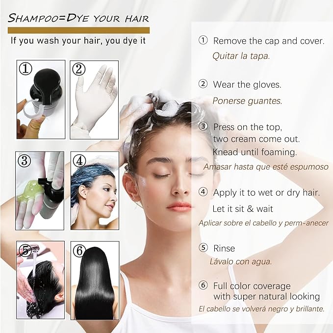 Dark Brown Hair Dye Shampoo for Gray Hair, 3-in-1 Color Shampoo Hair Dye for Women & Men, 100% Gray Hair Coverage, Instant Hair Coloring Shampoo in Minutes, Shampoo Tinte Para El Cabello, Easy to Use