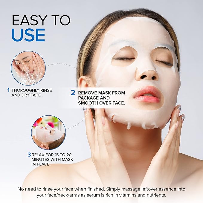 Azure Cosmetics Hyaluronic Acid & Retinol Anti Aging Face Mask - Dermatologist Tested - Rejuvenating & Hydrating - Helps Reduce Fine Lines & Wrinkles, Smooths & Repairs - Korean Skin Care - 10 Pack