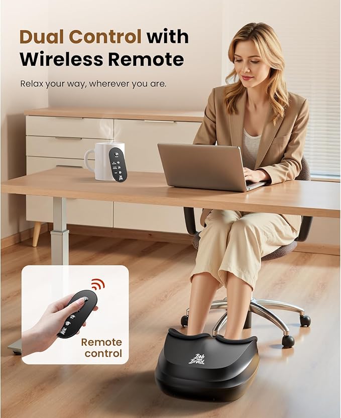 BOB AND BRAD Foot Massager with Heat and Remote,FSA Eligible HSA Eligible, Shiatsu Deep Kneading Electric Feet Massager Machine for Plantar Fasciitis, Men Size 12