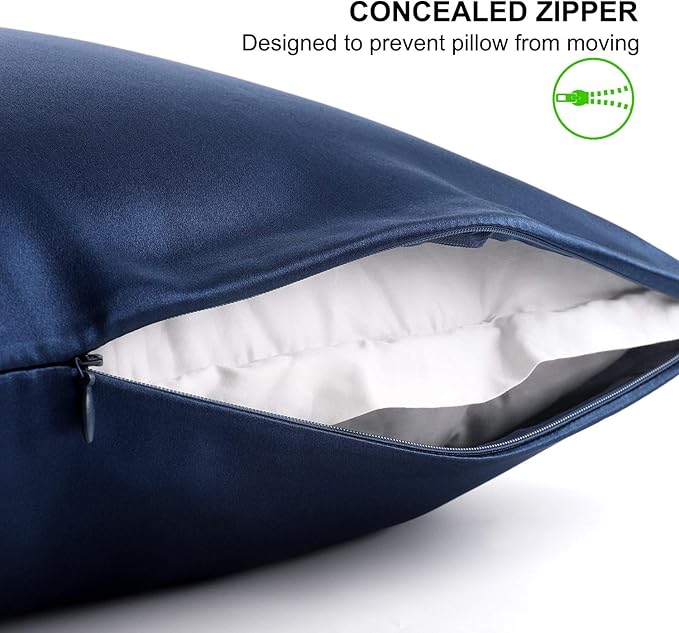 Alaska Bear Silk Pillowcase Standard Size Gift Set for Skin and Hair Care Beauty Sleep 100 Percent Organic Mulberry Pillow Slip Case(1pc, Navy)