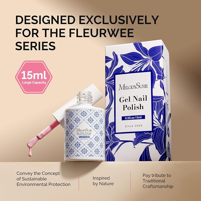 MelodySusie Fleurwee Plant Based Gel Nail Polish, Hema Free Coral Pink Nail Polish, Soak Off UV LED Gel Polish Gift for Women 21 Non Toxic Long Lasting Nail Art Manicure Salon DIY at Home B1603