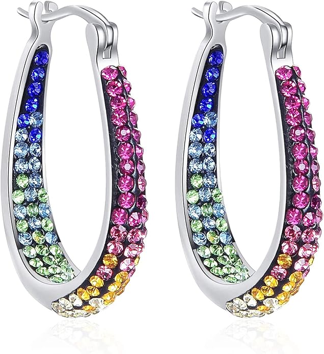 Savlano 14K White Gold Plated Inside Out Crystal Hoop Earrings For Women Comes With Savlano Gift Box