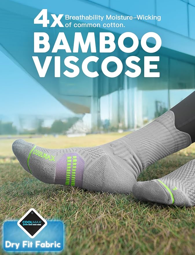 Juclise Womens Coolmax Bamboo Viscose Compression Running Crew Socks, Moisture-Wicking Anti-Blister Hiking&Gym Athletic