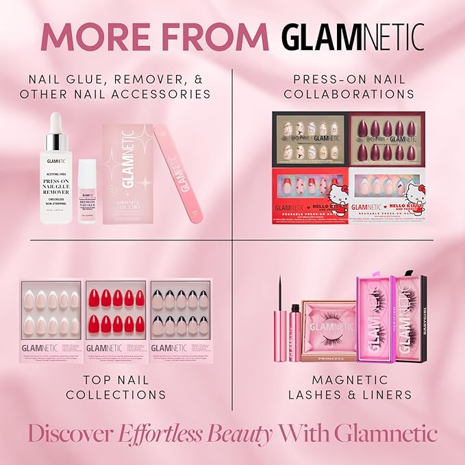 Glamnetic Press On Nails - Berry Fizz | Short Oval, Magenta Nails with a Mesmerizing Metallic Finish | 15 Sizes - 30 Nail Kit with Glue