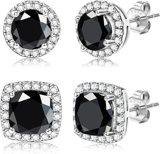 Hayoso 18K Gold Plated Halo Stud Earrings 925 Sterling Silver Cubic Zirconia Stud Earrings Round Square Diamonique Stud Earrings Set for Women Men