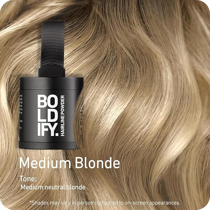 BOLDIFY Hairline Powder (LARGE, 10g) - Root Touch Up Hair Color for Gray Coverage - Bald Spot Concealing Hair Powder for Women & Men - 24-Hour Stain-Proof - Medium Blonde