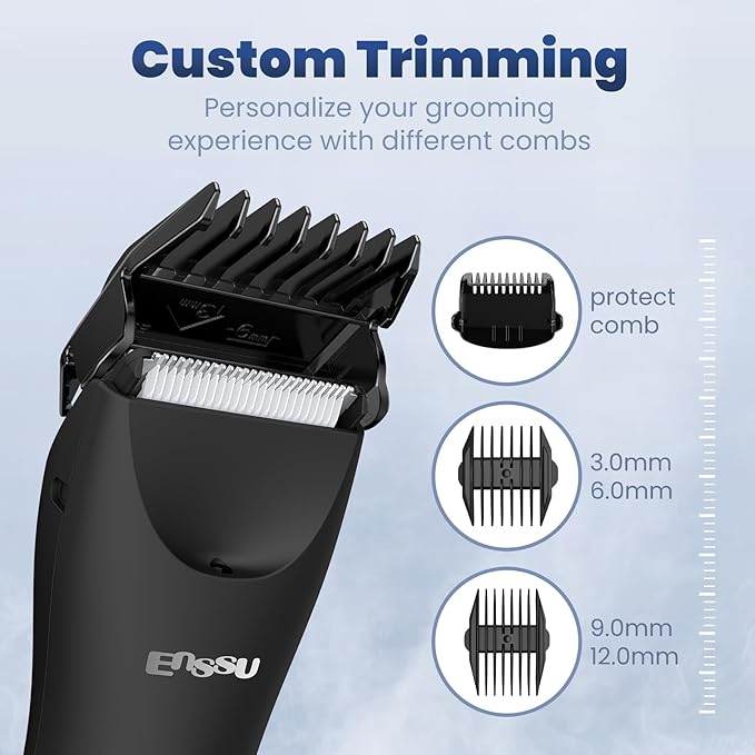 ENSSU Trimmer for Men, Manscape Body Hair Trimmer for Men with Ceramic Blade & LED Light, Waterproof Electric Shaver Groomer for Pubic Hair, Chest, Legs & Bikini, Pubic Hair Trimmer for Wet/Dry Use
