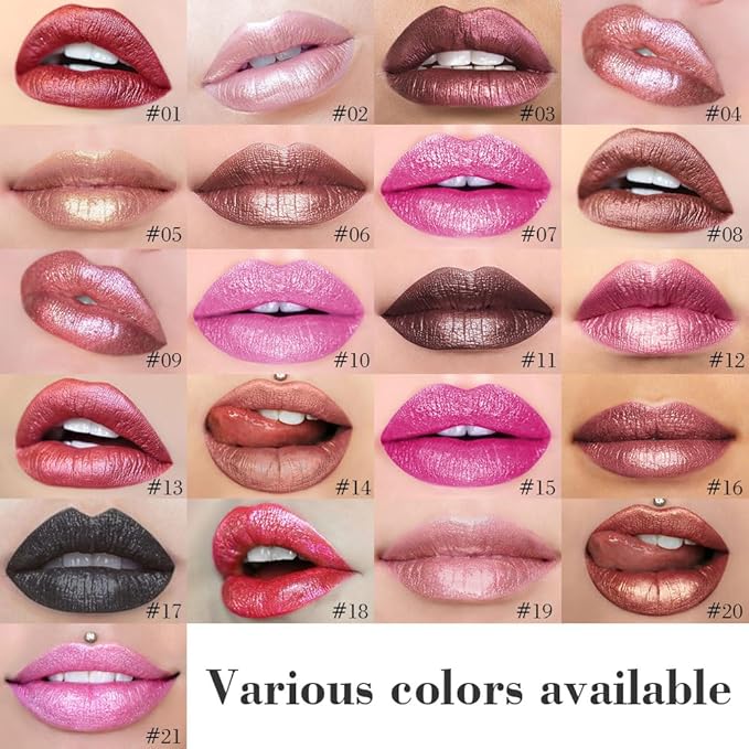evpct 2Pcs Rose Gold Mauve Metallic Glitter Lip Liner and Lipstick Combo, Shimmery Lip Gloss Stain Set Makeup for Women Long Lasting Waterproof 24, Metallic Shimmer Iridescent Glossy Liquid Lipstick
