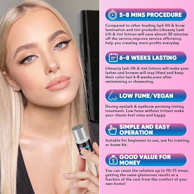 Libeauty Lash Lift and Color Kit Brow Lamination Kit with Color Diy Eyelash Perm Kit Curling Voluminous Coloring Eyebrow Easy To Use At Home & Salon