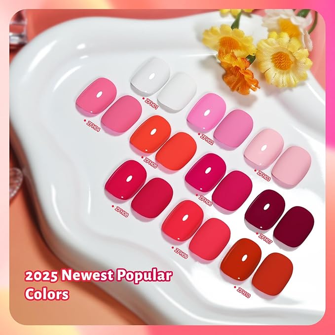 OpenLive 12 PCS Pink Nail Polish Set With 10 Colour Combo, 2 PCS Base and Top Coat, Fast Drying Long Lasting Nail Polish for Holiday Gift Giving