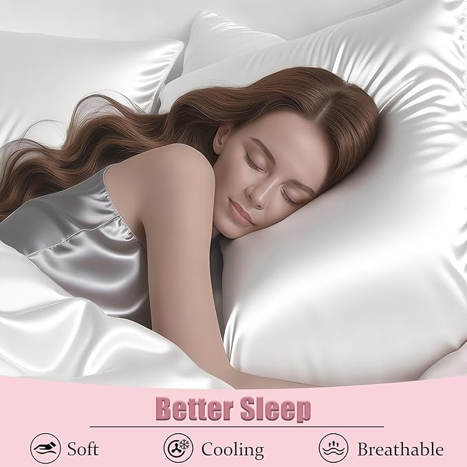 Mulberry Silk Pillow Cases 2 Pack Standard Size with Zipper, Ultra Smooth Soft Breathable Cooling Pillow Cases for Hot Sleepers, Silk Satin Pillowcase for Hair and Skin Set of 2, Gifts for Women