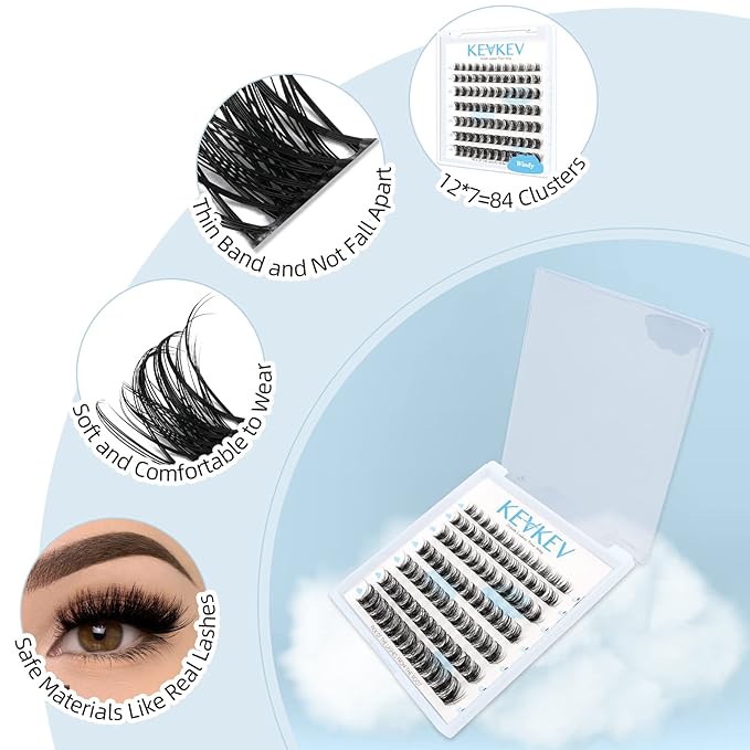 Lash Clusters 84 Pcs Cluster Lashes Eyelash Clusters DIY Cluster Eyelash Extensions Individual Lashes Soft and Comfortable (Windy,D-8-16mix)