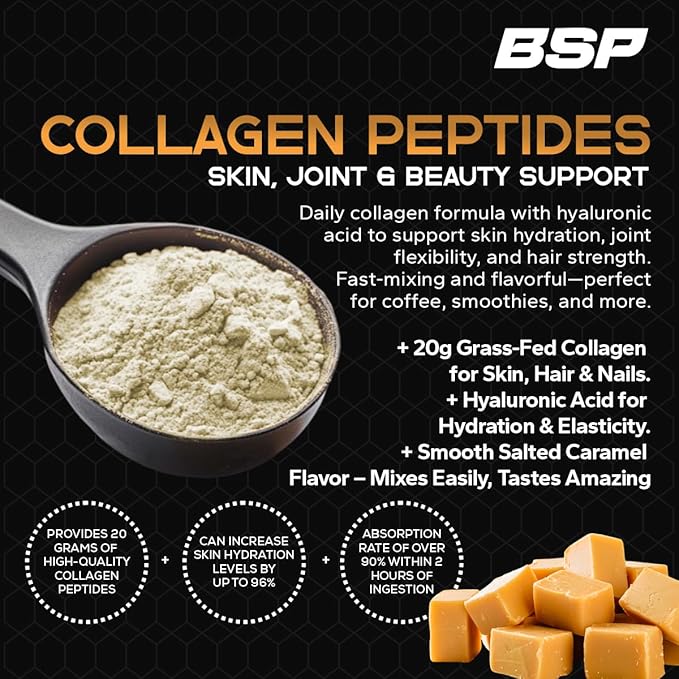 Benavidez Collagen Peptides – Salted Caramel Flavor | 20g Hydrolyzed Protein Powder with Hyaluronic Acid | Skin, Hair, Nails & Joint Support | Grass-Fed, Keto & Paleo | 1.3 lb (590g)