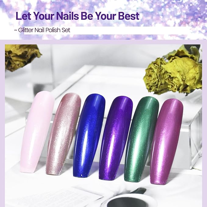 OpenLive 10ml 6 Colors Nail Polish Set Dark Green Pink Glitter Deep Blue Series Nail Polish Gifts for Women