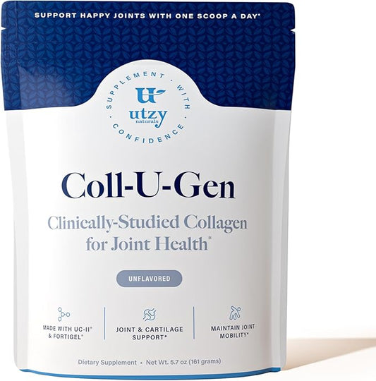 Utzy Naturals Coll-U-Gen | Joint Support Supplement | with Type II Undenatured Collagen (UC-II®) & Fortigel® | Unflavored Powder | 30 Servings